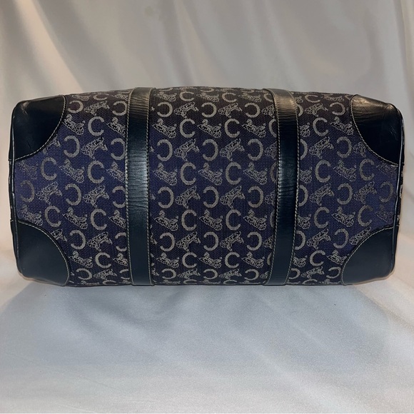 CELINE Navy Blue Carriage Print Tote Bag Vintage EUC - Picture 8 of 13